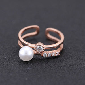 Rose Gold Double Line Pearl Ring - TSZjewelry