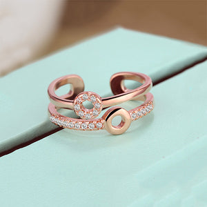 Rose Gold Double Circle Double Line Ring - TSZjewelry