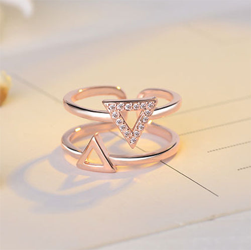 Rose Gold Double Triangle Double Row Ring - TSZjewelry