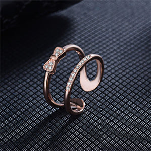 Rose Gold Double Row Bow Tie Fashion Ring - TSZjewelry