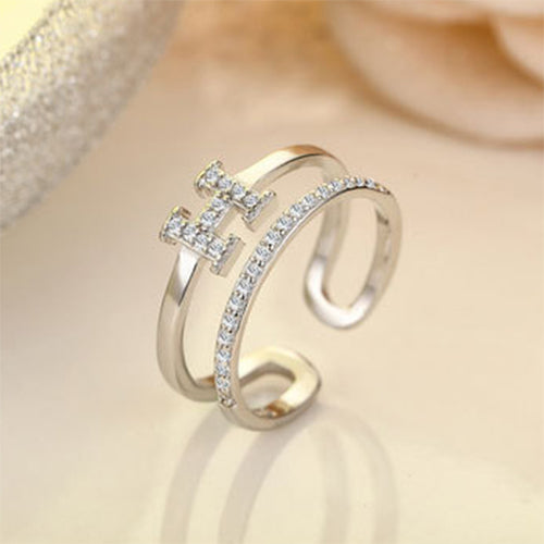 Micro Paved H Letter Double Row Ring - TSZjewelry