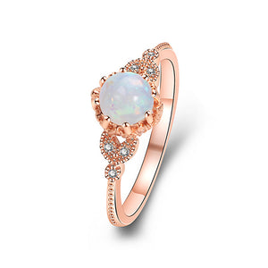 Rose Gold Dual Heart Round Opal Ring - TSZjewelry