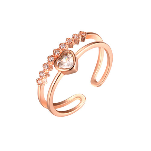 Rose Gold Double Row Heart Ring - TSZjewelry