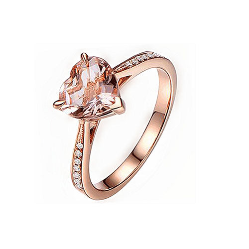 Rose Gold Pink Gemstone Heart Ring - TSZjewelry