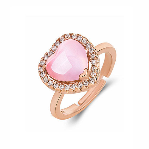 Rose Quartz and White Gemstone Heart Ring - TSZjewelry