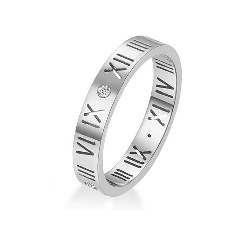 Stainless Steel CZ Roman Numeral Ring - TSZjewelry