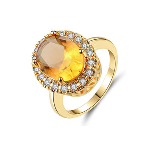 Oval Citrine Stone Cocktail Gold Ring - TSZjewelry