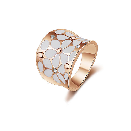 White Glaze Flower Rose Gold Ring - TSZjewelry