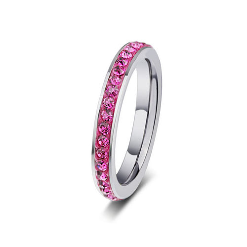 Stainless Steel Pink Crystal Ring - TSZjewelry