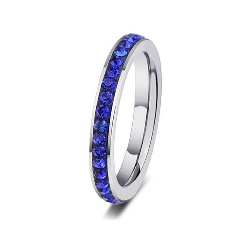 Stainless Steel Blue Crystal Ring - TSZjewelry
