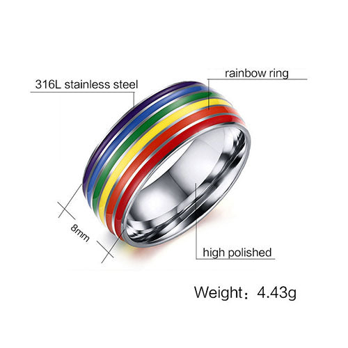 Enamel Rainbow Stainless Steel Ring - TSZjewelry