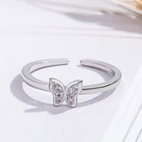 Silver Cubic Zirconia Inlaid Butterfly Adjustable Fashion Ring