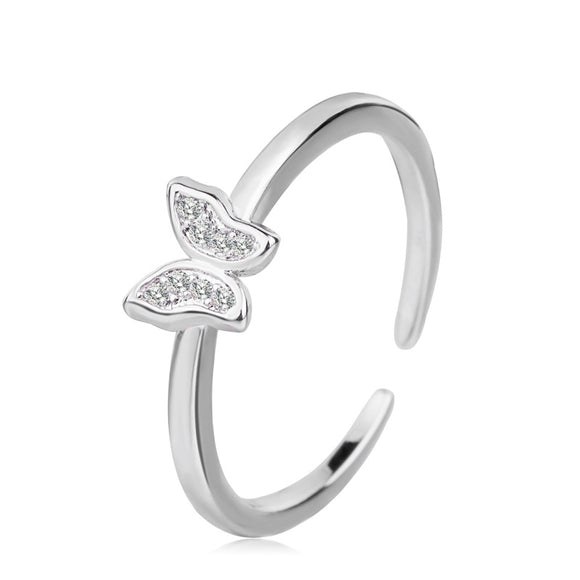 Silver Cubic Zirconia Inlaid Butterfly Adjustable Fashion Ring