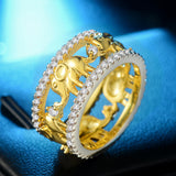 Carving Lucky Elephant Two-Tone Hollow-out  Animal Ring