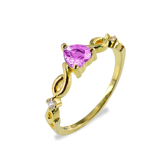 Heart-Shaped Color Gemstone 10k Gold-Plated Ring