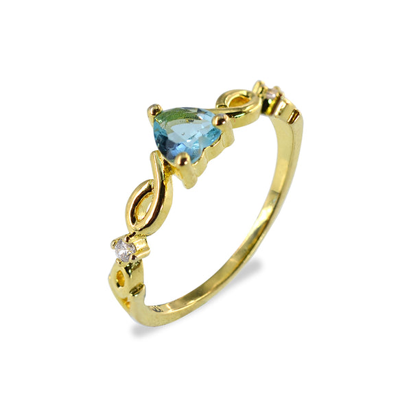 Heart-Shaped Light Blue Gemstone 10k Gold-Plated Ring