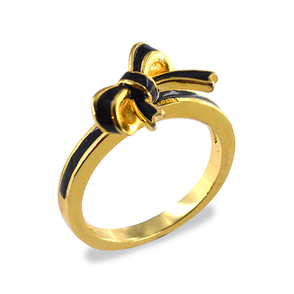  Yellow Gold Black Enameled Bowknot Fashion Ring