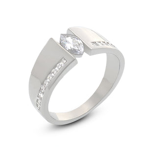 Oval Clear Cubic Zirconia Silver Engagement Ring