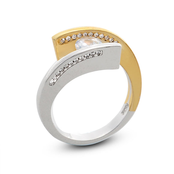 Two-tone Yellow/Silver Cubic Zirconia Geometry Ring