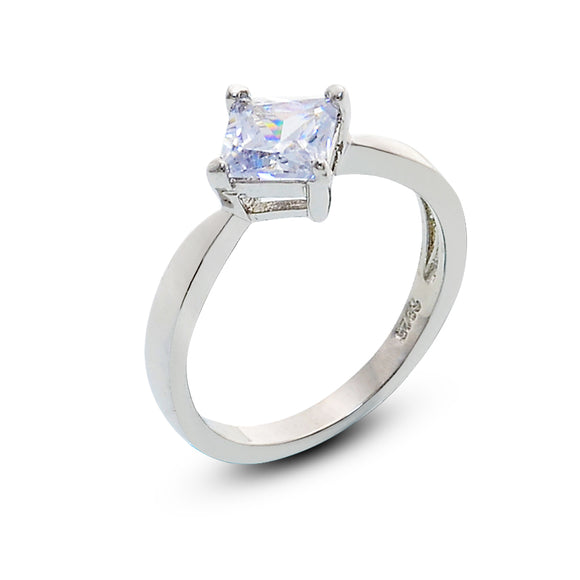 Silver Square Solitaire Cubic Zirconia Ring for Women