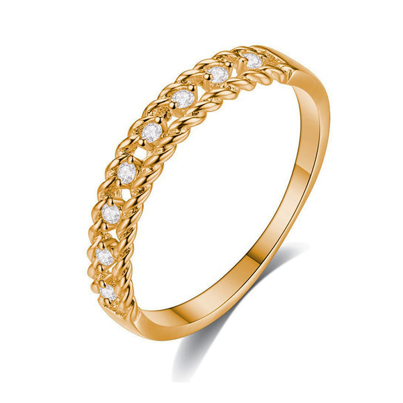 Yellow Gold Double Rope Cubic Zirconia Inlay Fashion Ring