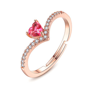 Heart Shape Red Gemstone Rose Gold Fashion Ring