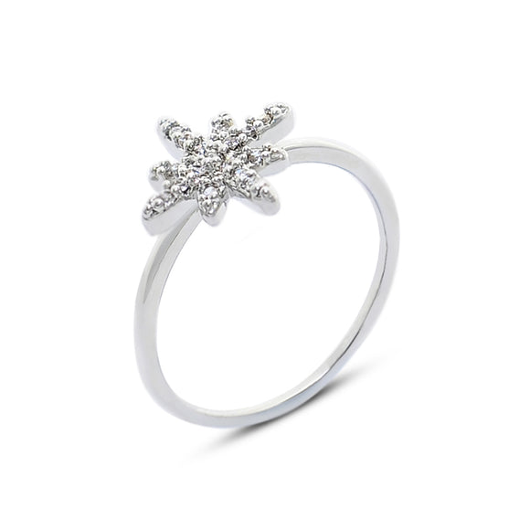 Silver Cubic Zirconia Stone Snowflake Ring For Girl