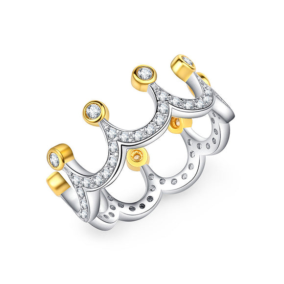 Two-Tone Crown Design Unique Eternity Fashion Ring