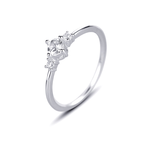 Three Round-cut Cubic Zirconia Silver Classic  Engagement Ring