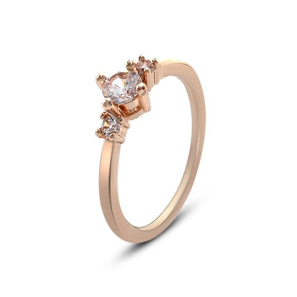 Three Round-cut Cubic Zirconia Rose Gold Classic  Engagement Ring