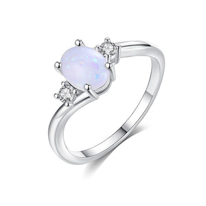 White Opal and Cubic Zirconia Oval Fashion Ring