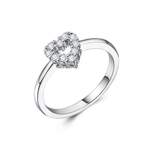 Silver Pave Cubic Zirconia Hollow-out Heart Ring