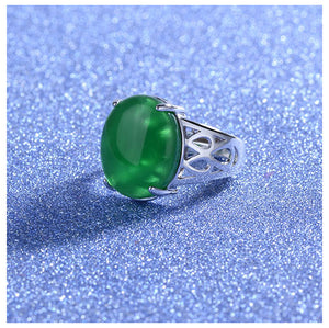 Oval Green Agate Ring - TSZjewelry